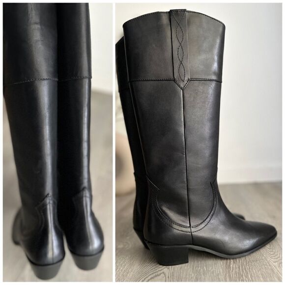 ZARA LEATHER COWBOY BOOTS NEW - Picture 3 of 11